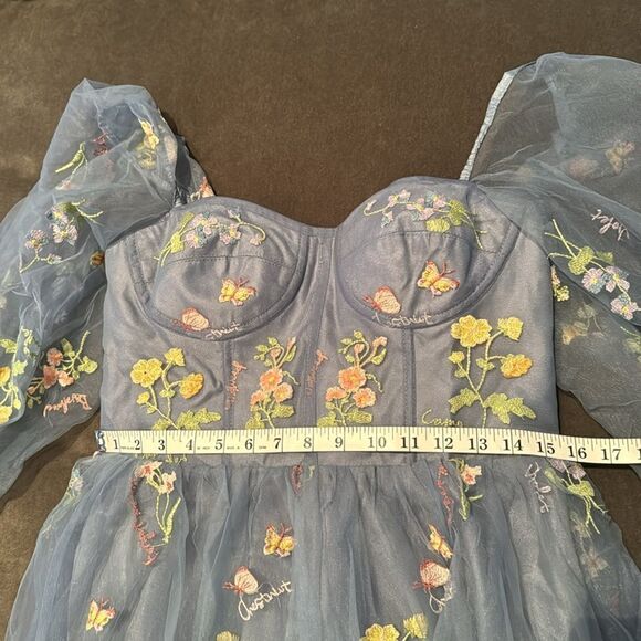 Women’s Blue Dress Embroidered Flowers & Butterflies Corset Back Size 12 NWOT - Picture 9 of 14